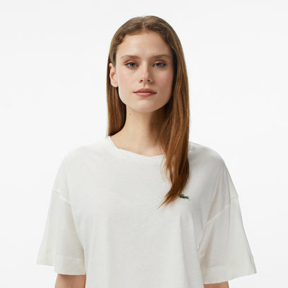 Lacoste Kadın Bisiklet Yaka Krem T-shirt