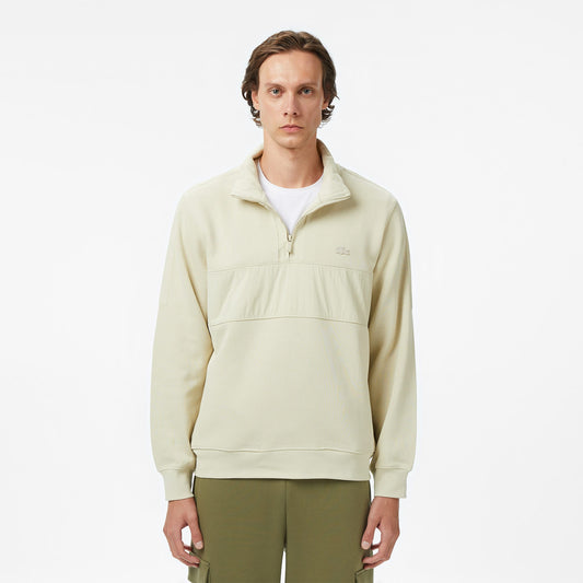 Lacoste Classic Fit Yarım Fermuarlı Desenli Erkek Bej Sweatshirt