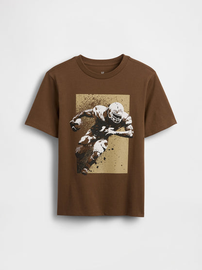 Kahverengi Grafik Baskılı T-shirt