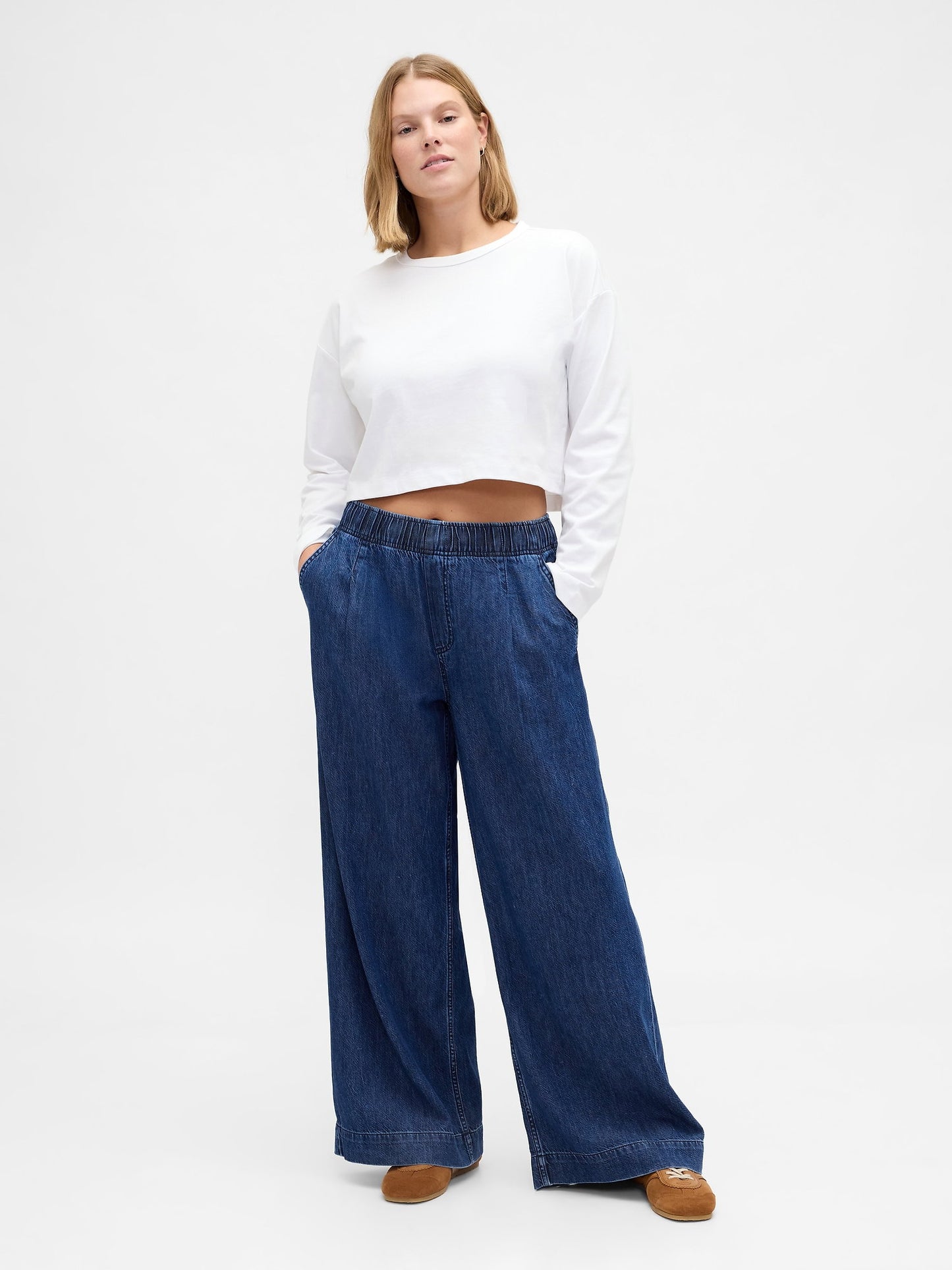 Koyu Mavi Mid Rise Ultrasoft Pileli Baggy Jean Pantolon
