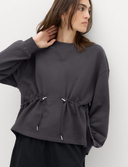 Saf Pamuklu Büzgülü Bel Detaylı Sweatshirt