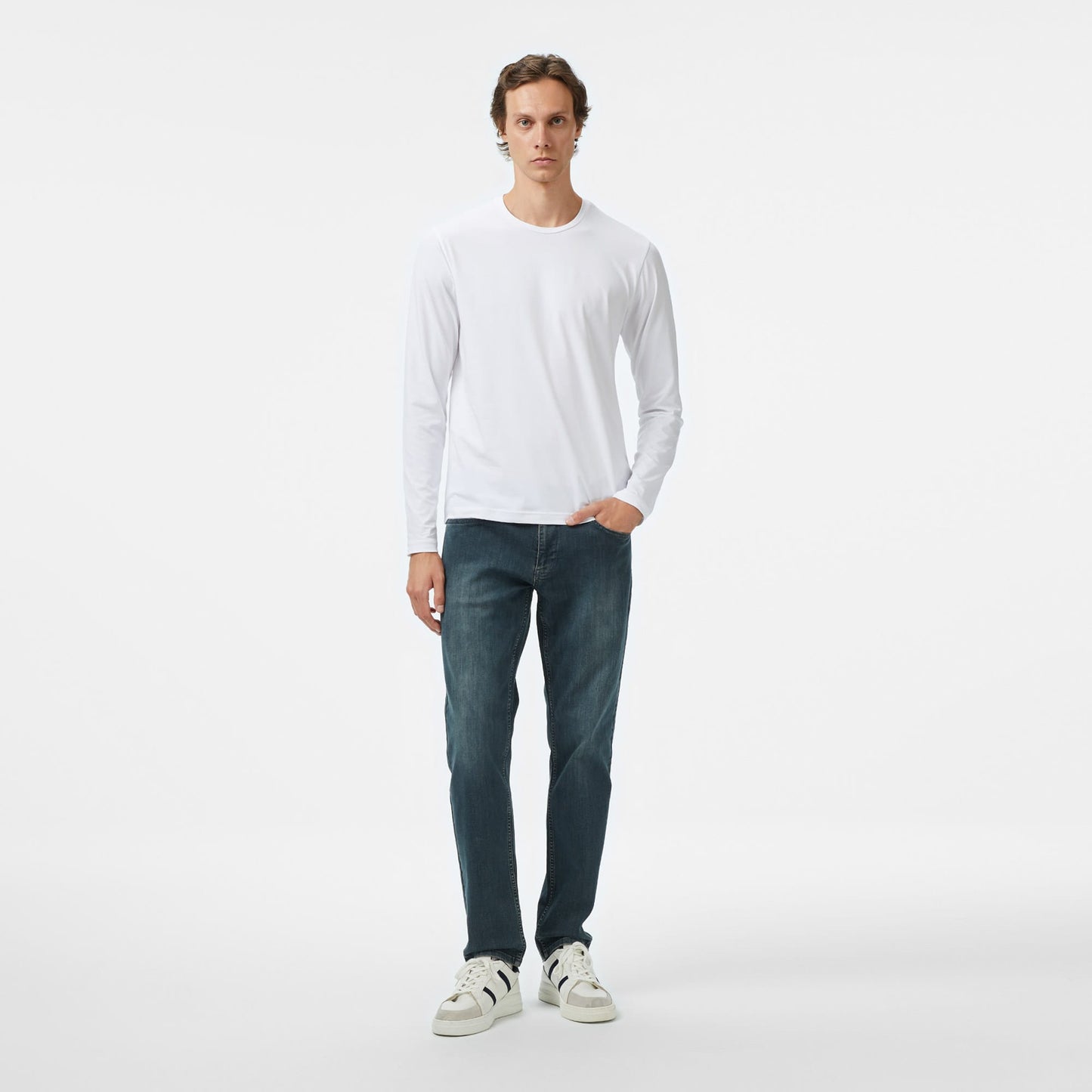 Nautica Erkek Beyaz Classic Fit Uzun Kollu T-shirt