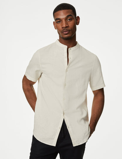 Regular Fit Kısa Kollu Keten Gömlek