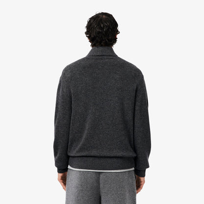 Lacoste Erkek Classic Fit Yarım Fermuarlı Yün Gri Kazak