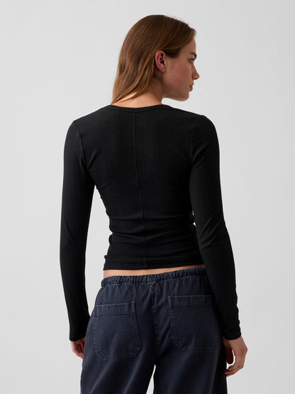 Siyah Çizgili Fitilli T-shirt