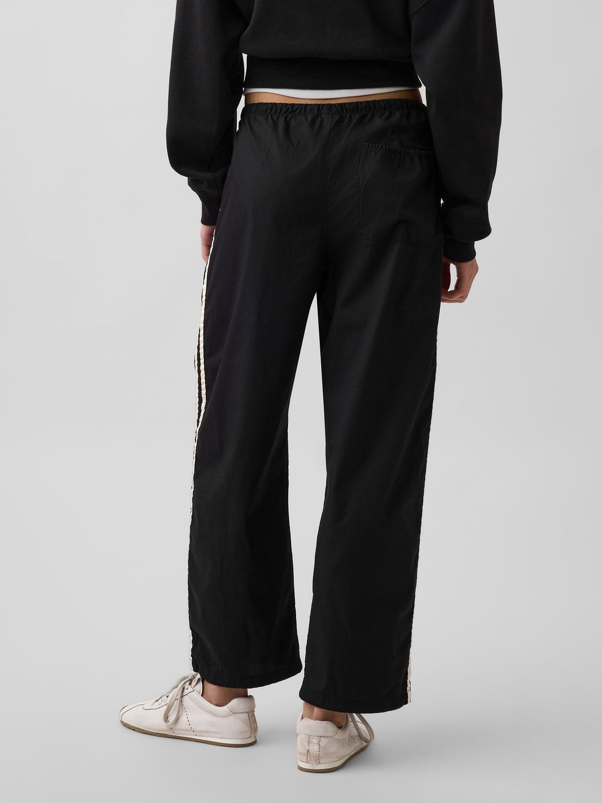 Siyah Organik Pamuk Poplin Relaxed Easy Çizgili Pantolon