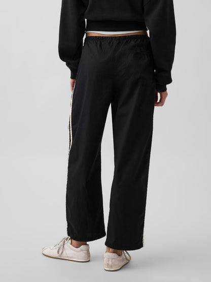 Siyah Organik Pamuk Poplin Relaxed Easy Çizgili Pantolon