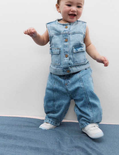 Pamuklu Denim Yelek