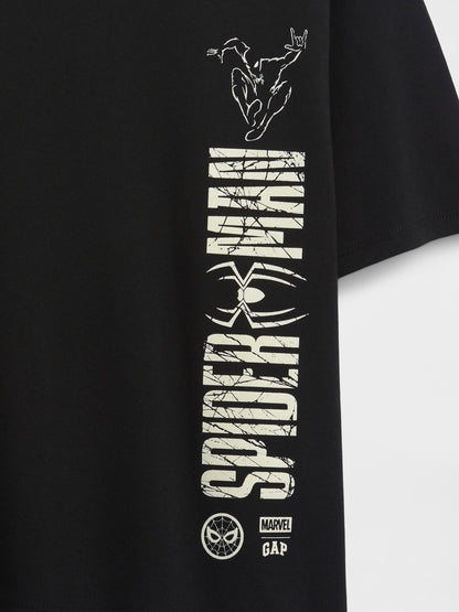 Siyah Marvel Oversized Grafik Baskılı T-shirt
