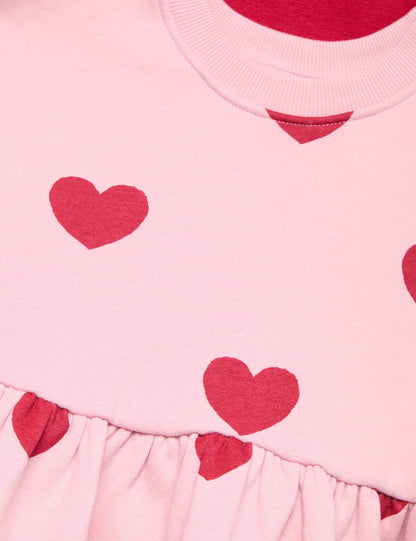 Kalp Desenli 2'li Sweatshirt Elbise Seti