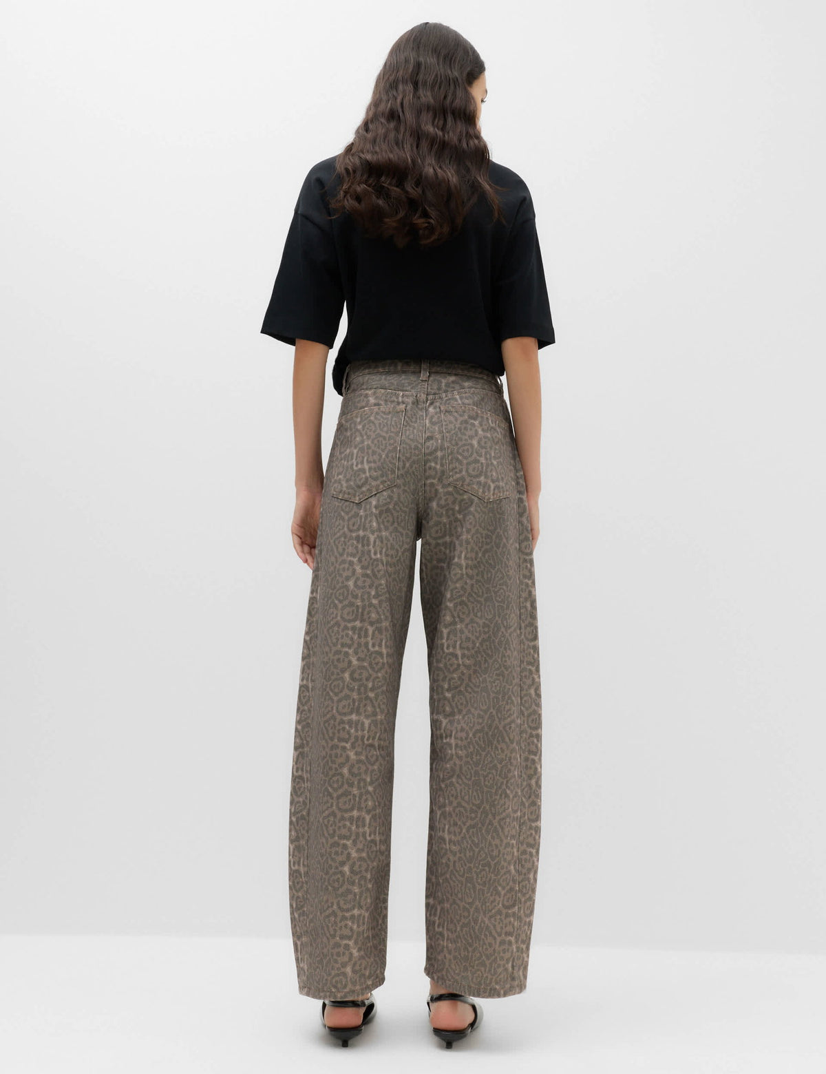 Leopar Desenli Barrel Jean Pantolon