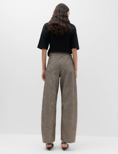 Leopar Desenli Barrel Jean Pantolon