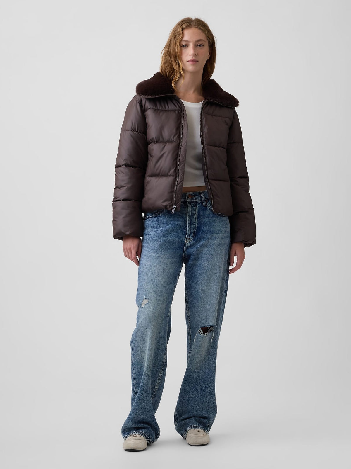 Kahverengi Relaxed Quilted Puffer Şişme Ceket