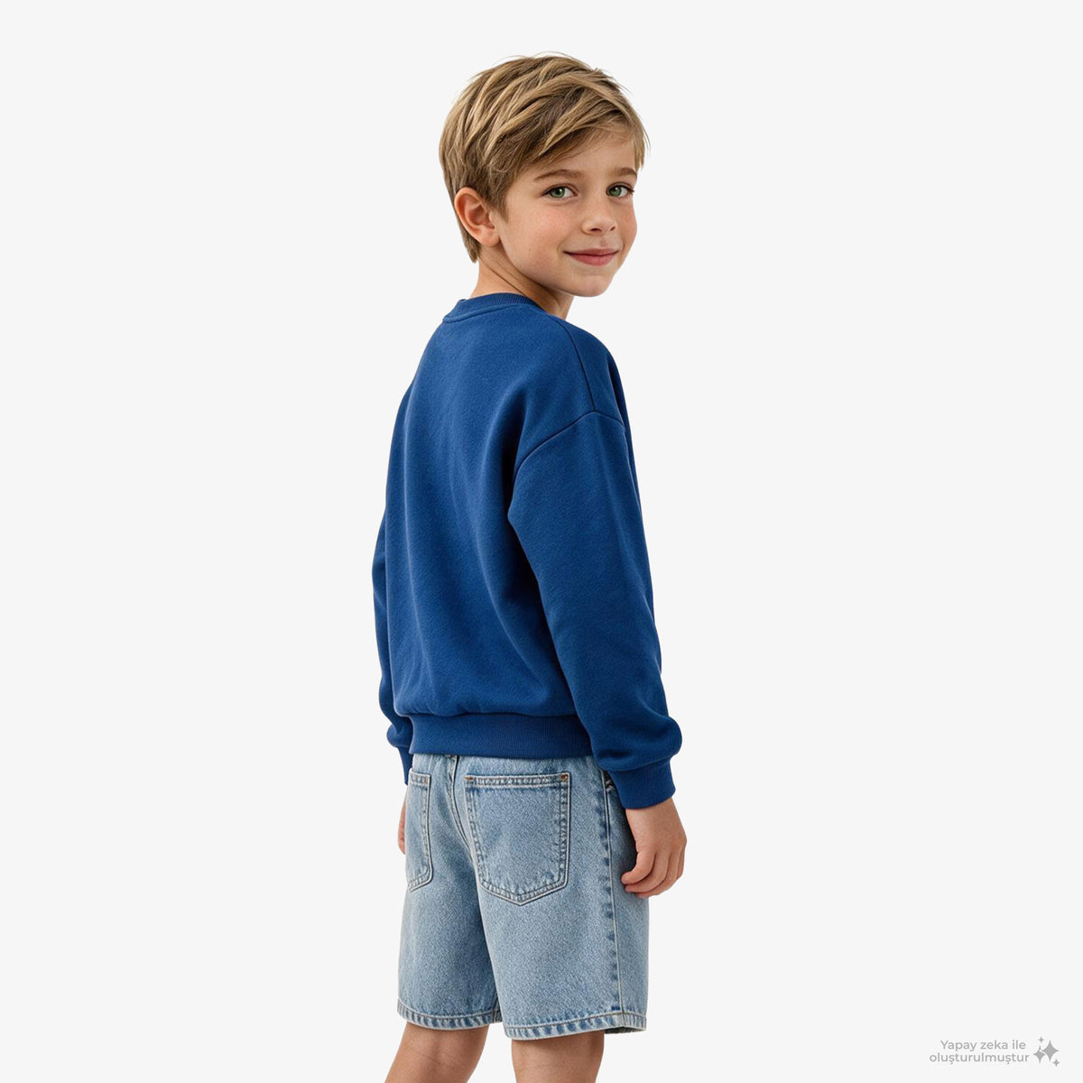 Gap V-frch Ft Oversized Logo Crew Çocuk Mavi Sweatshirt