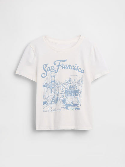 Beyaz Grafik Baskılı T-shirt