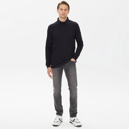 Nautica Erkek Siyah Slim Fit Uzun Kollu Polo Yaka T-shirt