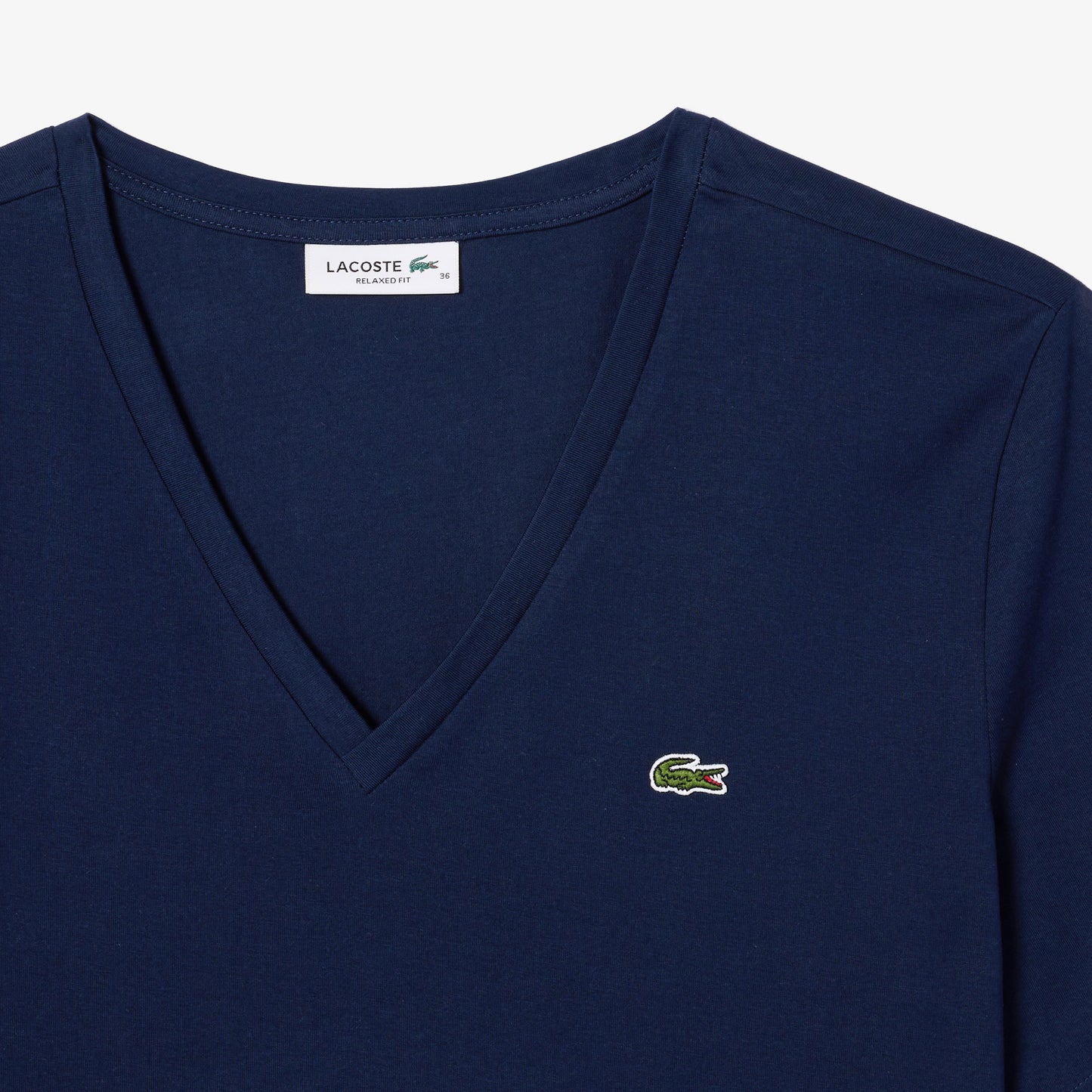 Lacoste Kadın Relaxed Fit V Yaka Lacivert T-shirt