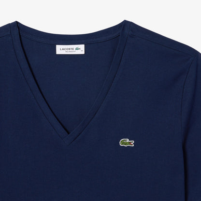 Lacoste Kadın Relaxed Fit V Yaka Lacivert T-shirt