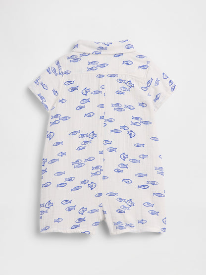 Beyaz Baby Brannan Bear Baskılı Tulum