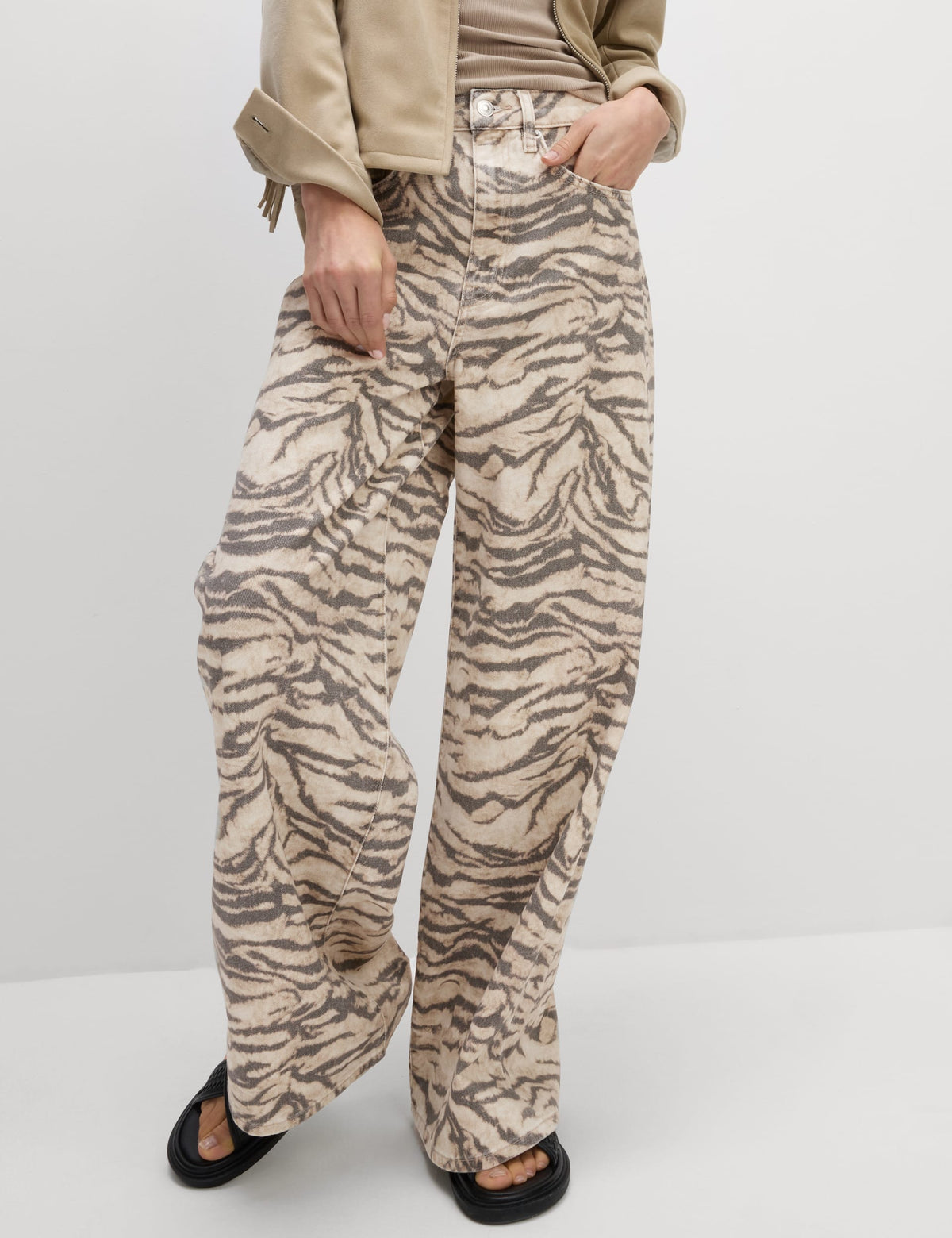 Leopar Desenli Wide Leg Jean Pantolon