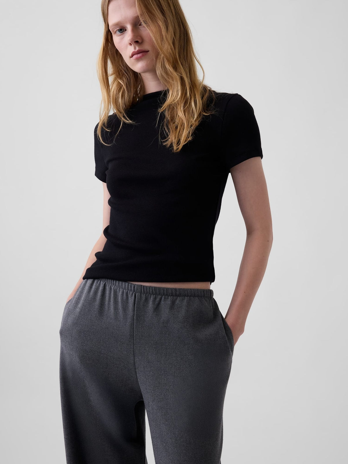 Koyu Gri Brushed Twill Easy Wide-leg Pantolon