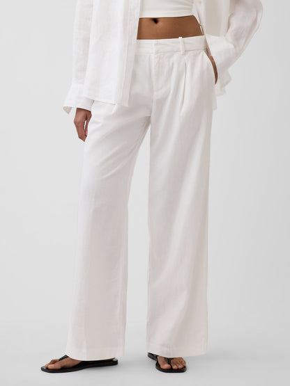 Beyaz 365 Low Rise Keten Karışımlı Pantolon