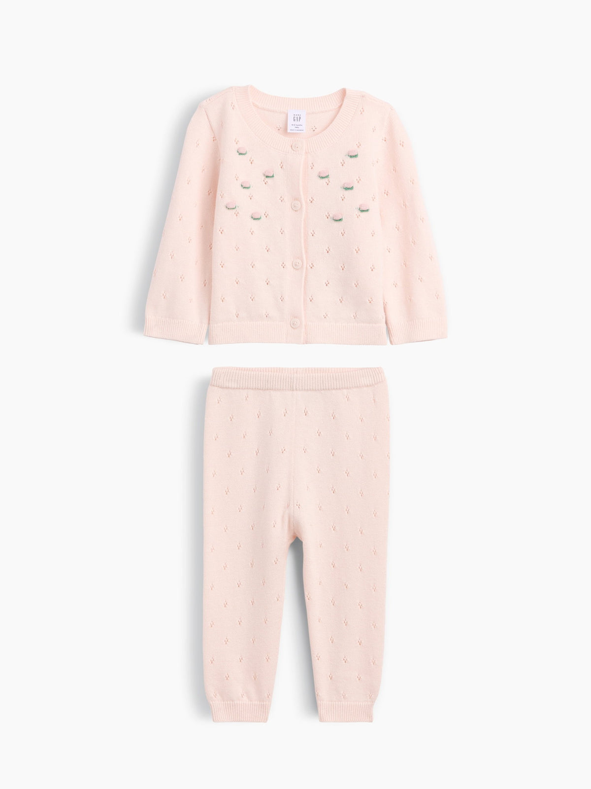 Pembe Işlemeli Pointelle Triko Outfit Set