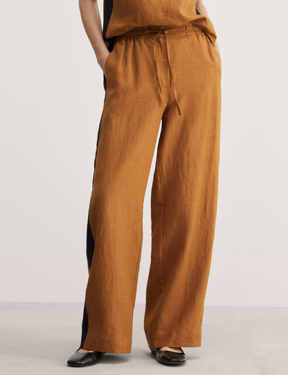 Jaeger Saf Keten Şerit Detaylı Wide Leg Pantolon