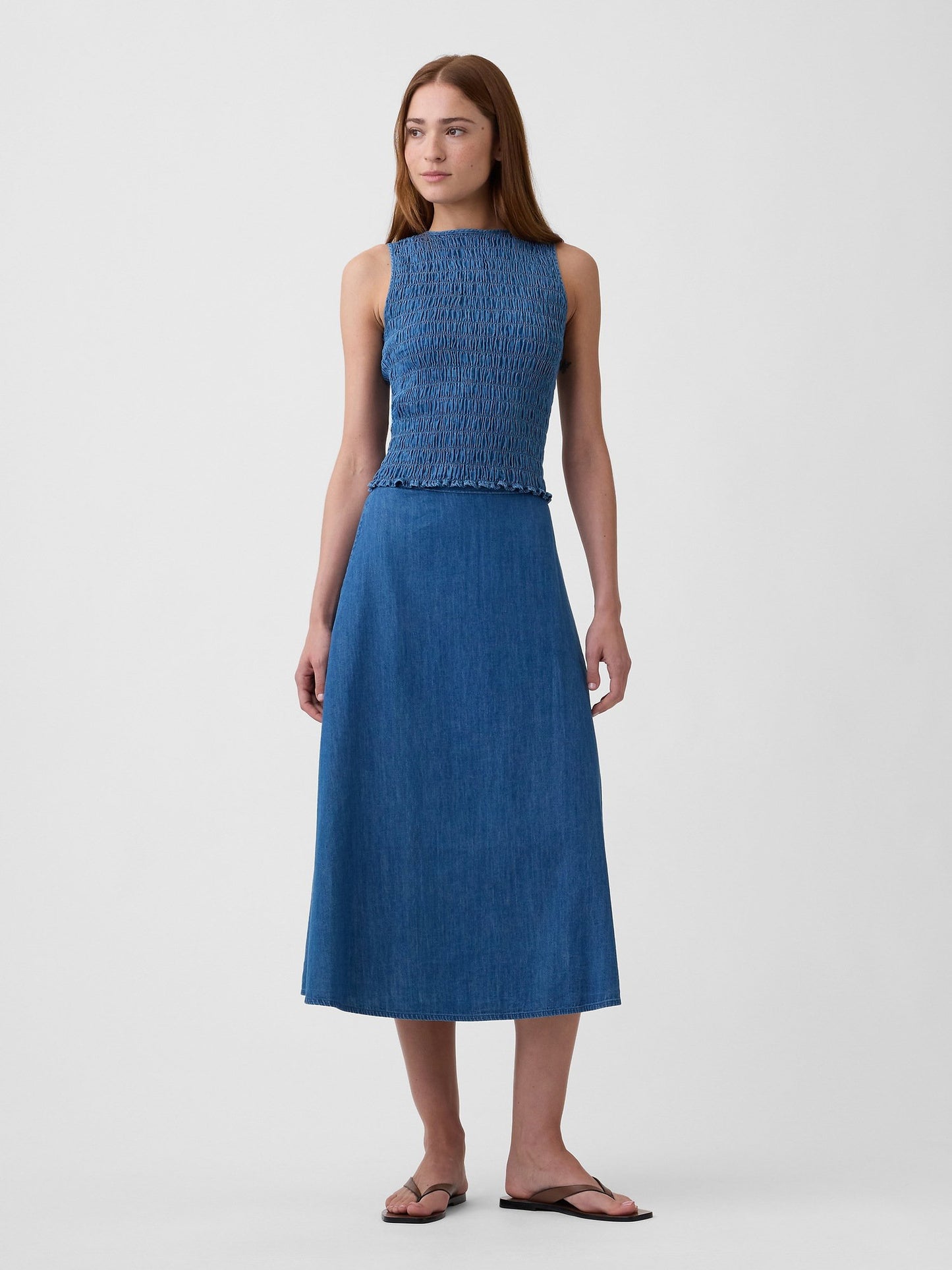 Mavi Smocked Kolsuz Boatneck Bluz