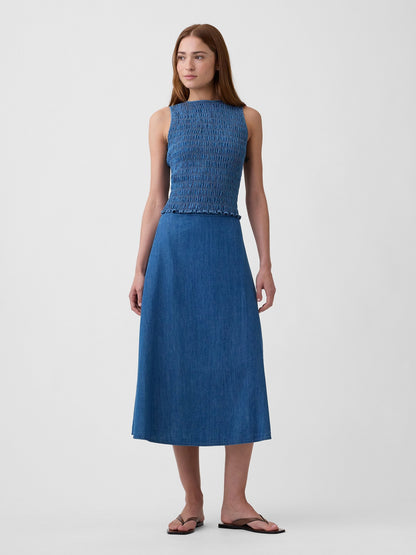 Mavi Smocked Kolsuz Boatneck Bluz