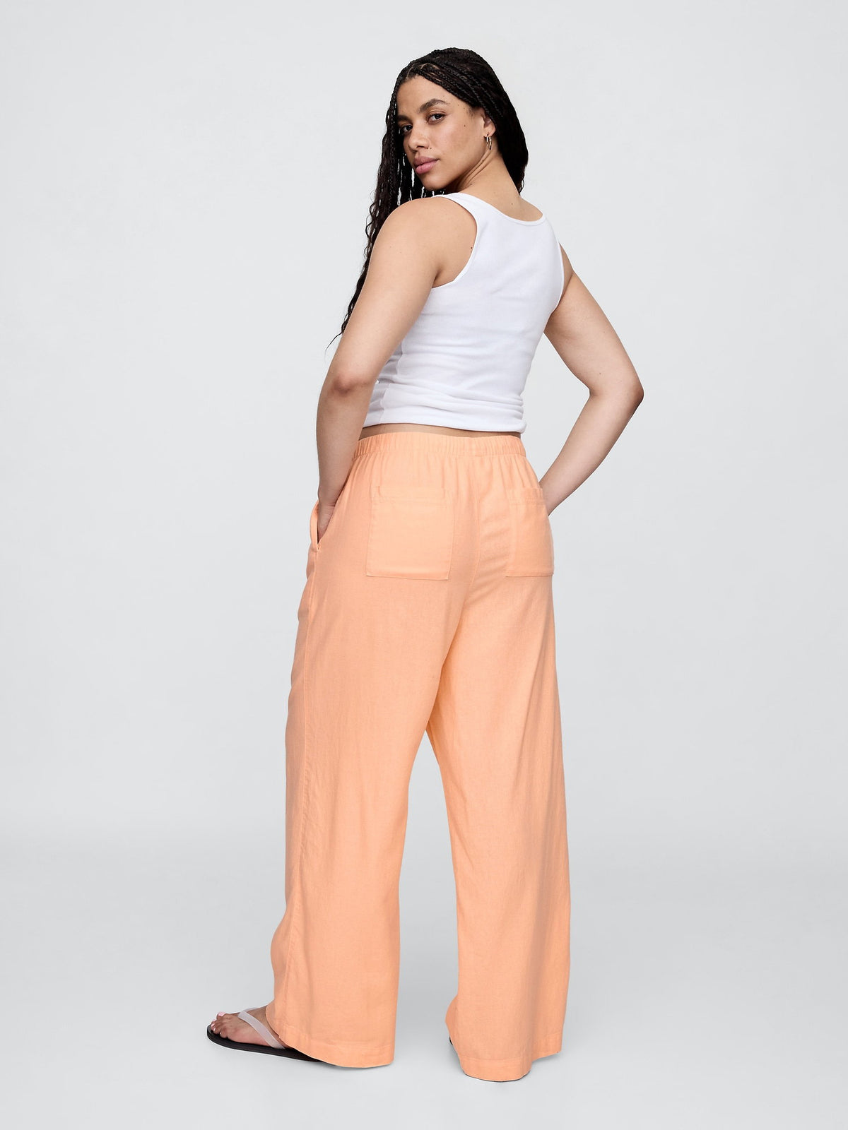 Turuncu Mid Rise Keten Karışımlı Pull-on Wide-leg Pantolon