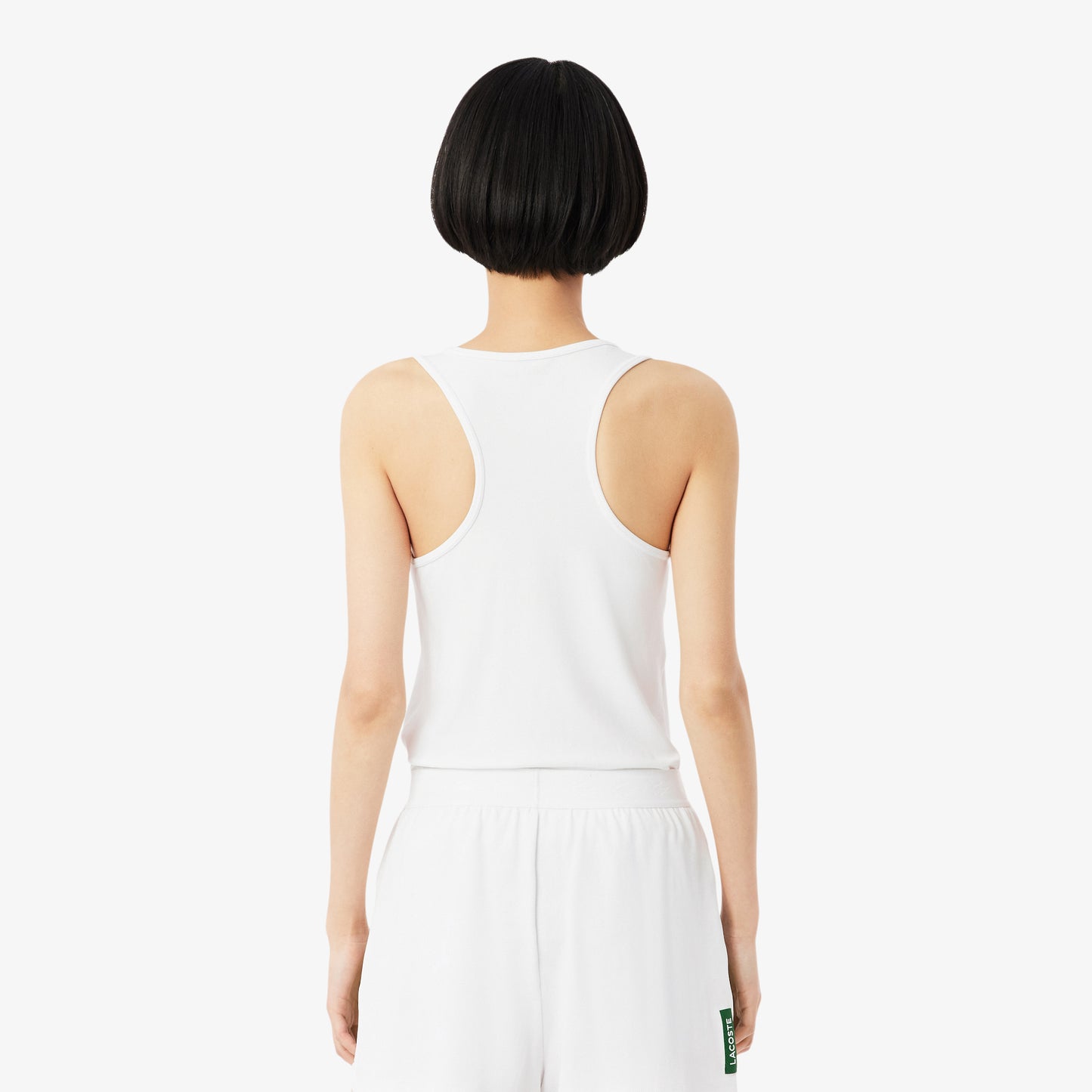 Lacoste Kadın Slim Fit Kolsuz Bisiklet Yaka Beyaz T-shirt