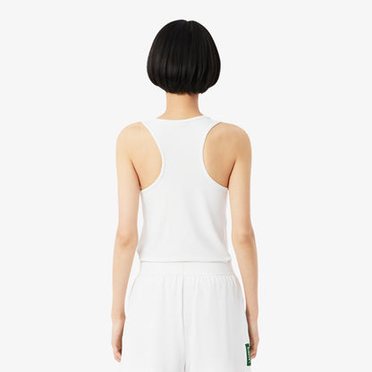 Lacoste Kadın Slim Fit Kolsuz Bisiklet Yaka Beyaz T-shirt