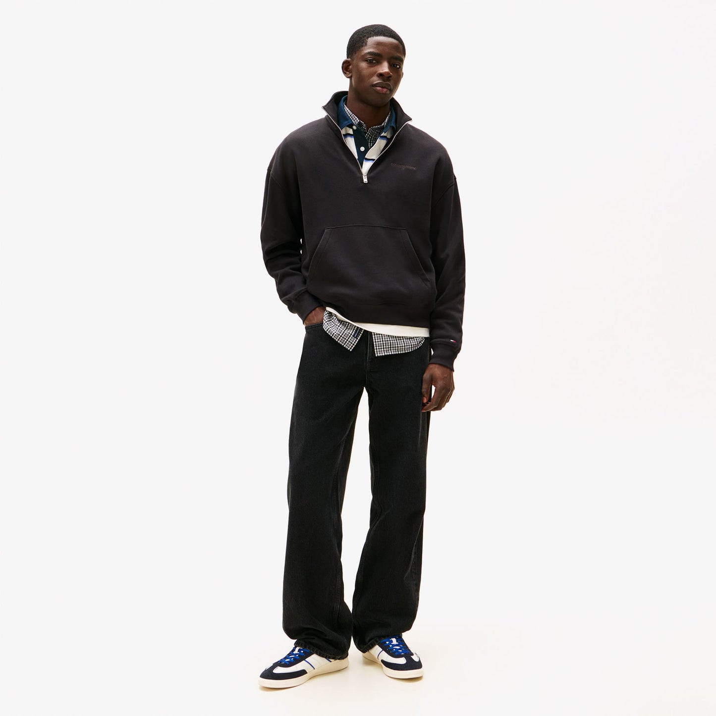 Tommy Hilfiger Jeans 90s Script Rib Fleece Erkek Siyah Sweatshirt