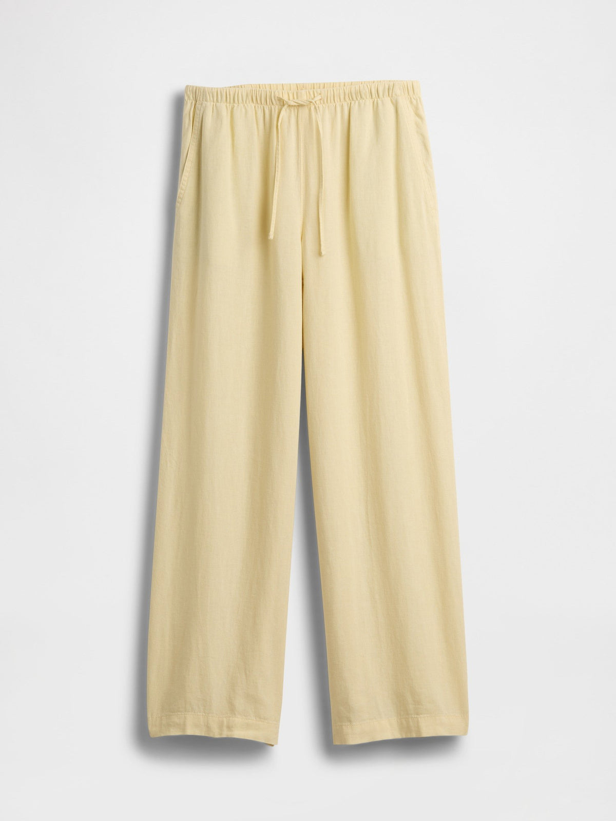 Sarı Relaxed Keten Karışımlı Wide-leg Pantolon