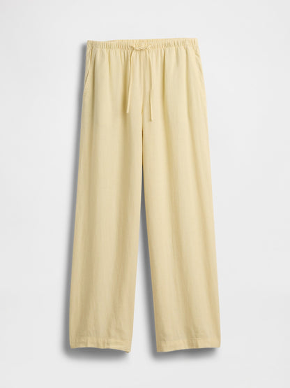 Sarı Relaxed Keten Karışımlı Wide-leg Pantolon