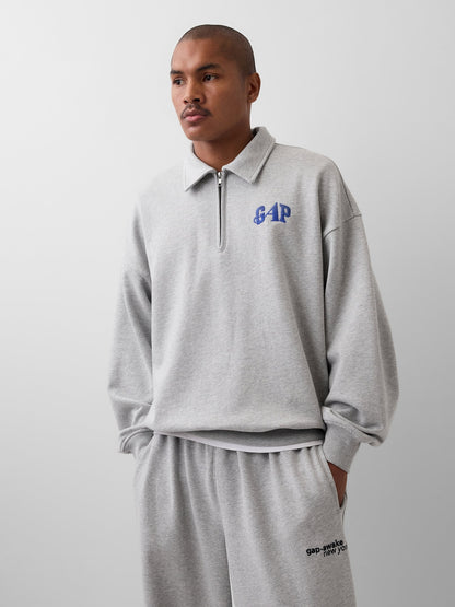 Açık Gri Gap × Awake Ny Heavyweight Oversized Çeyrek Fermuarlı Sweatshirt
