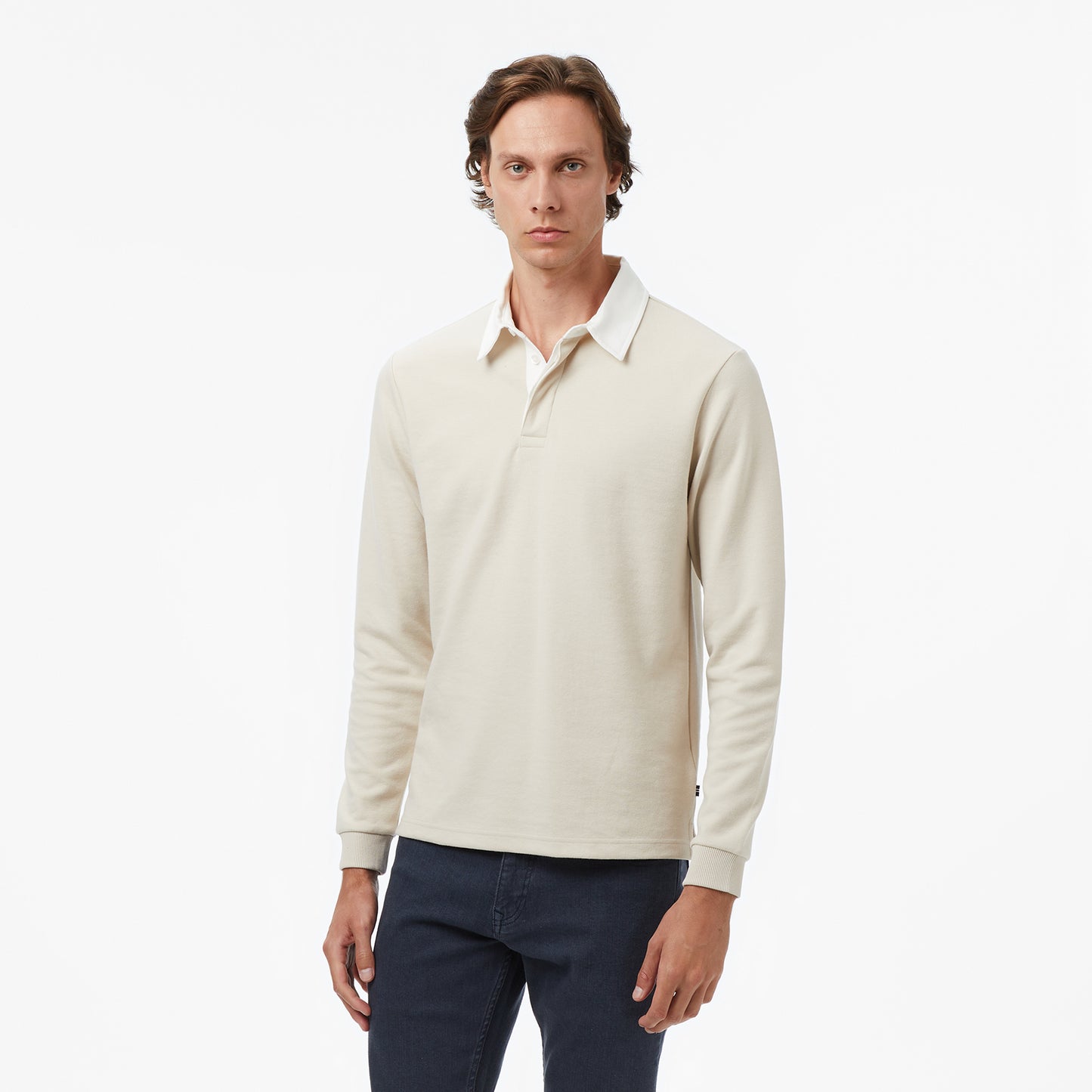 Nautica Erkek Bej Classic Fit Uzun Kollu Polo Yaka T-shirt
