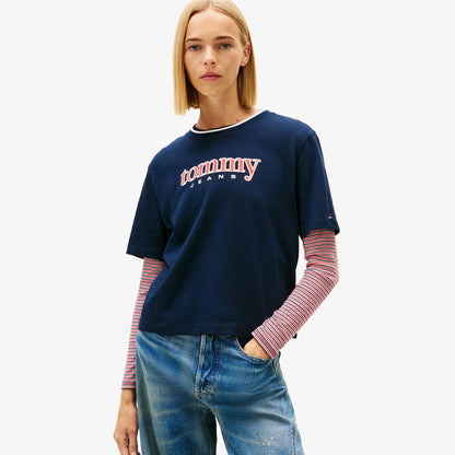 Tommy Hilfiger Boxy Tommy Applique Kadın Mavi T-shirt