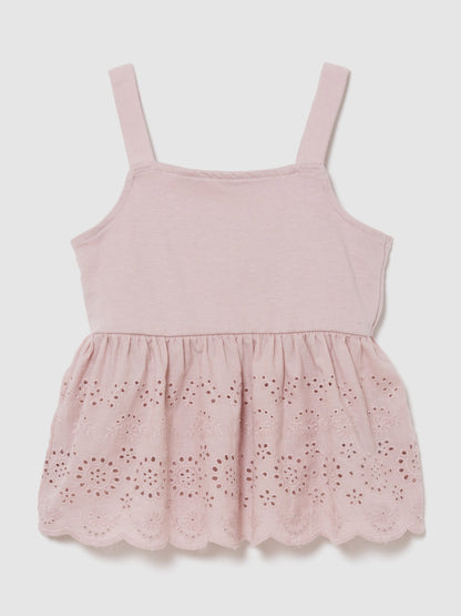 Pembe Eyelet Hem Bluz
