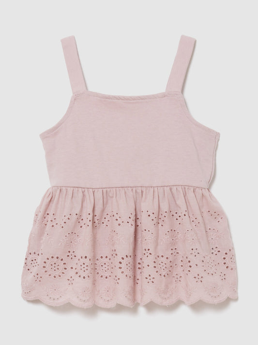 Pembe Eyelet Hem Bluz