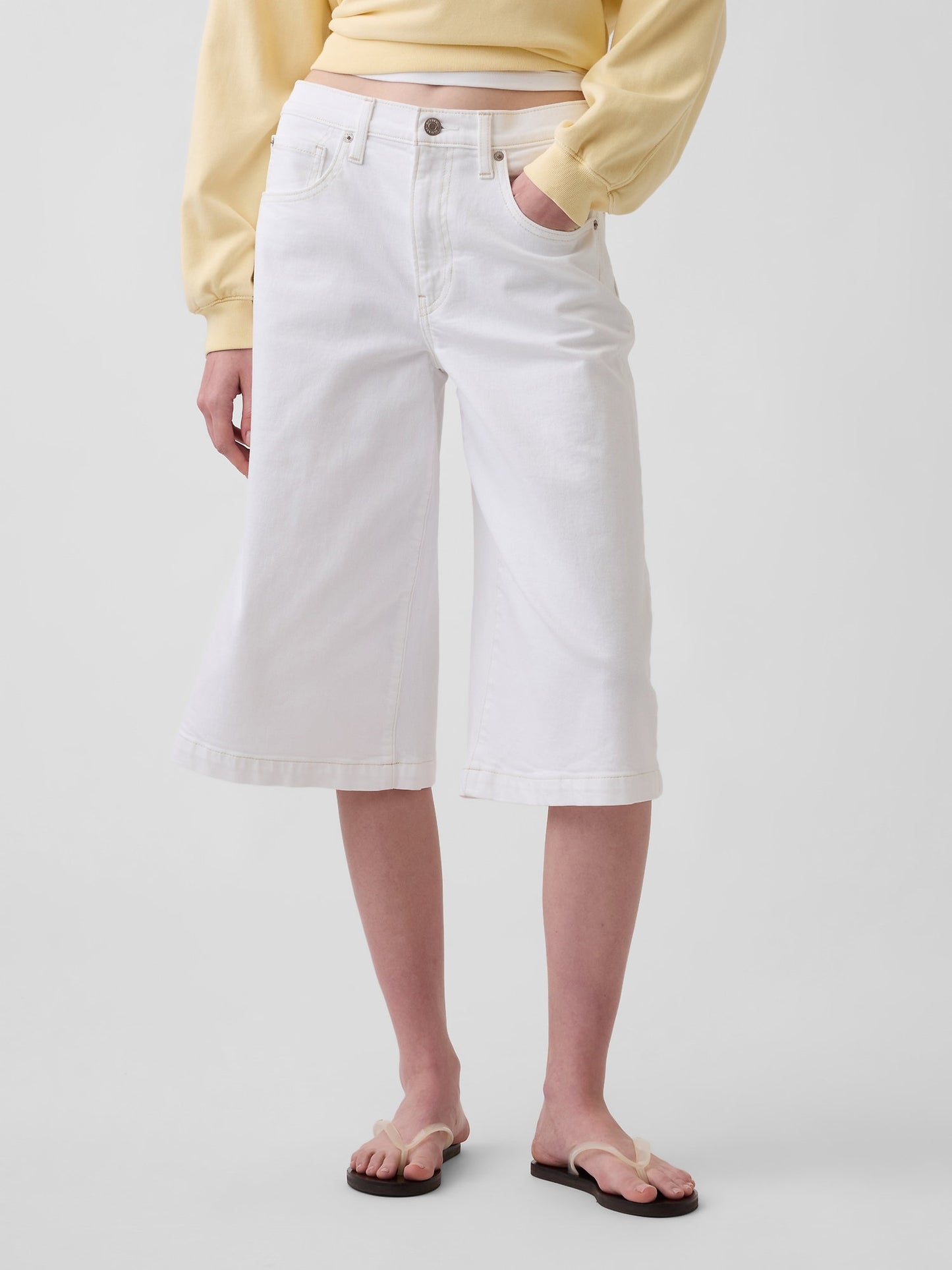 Beyaz High Rise Culotte Jean Pantolon