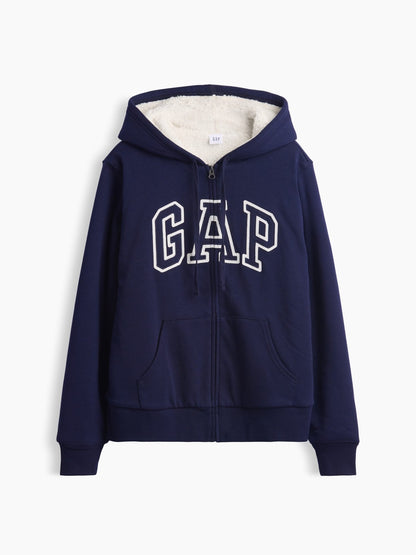 Lacivert Relaxed Gap Logo Sherpa-astarlı Fermuarlı Sweatshirt