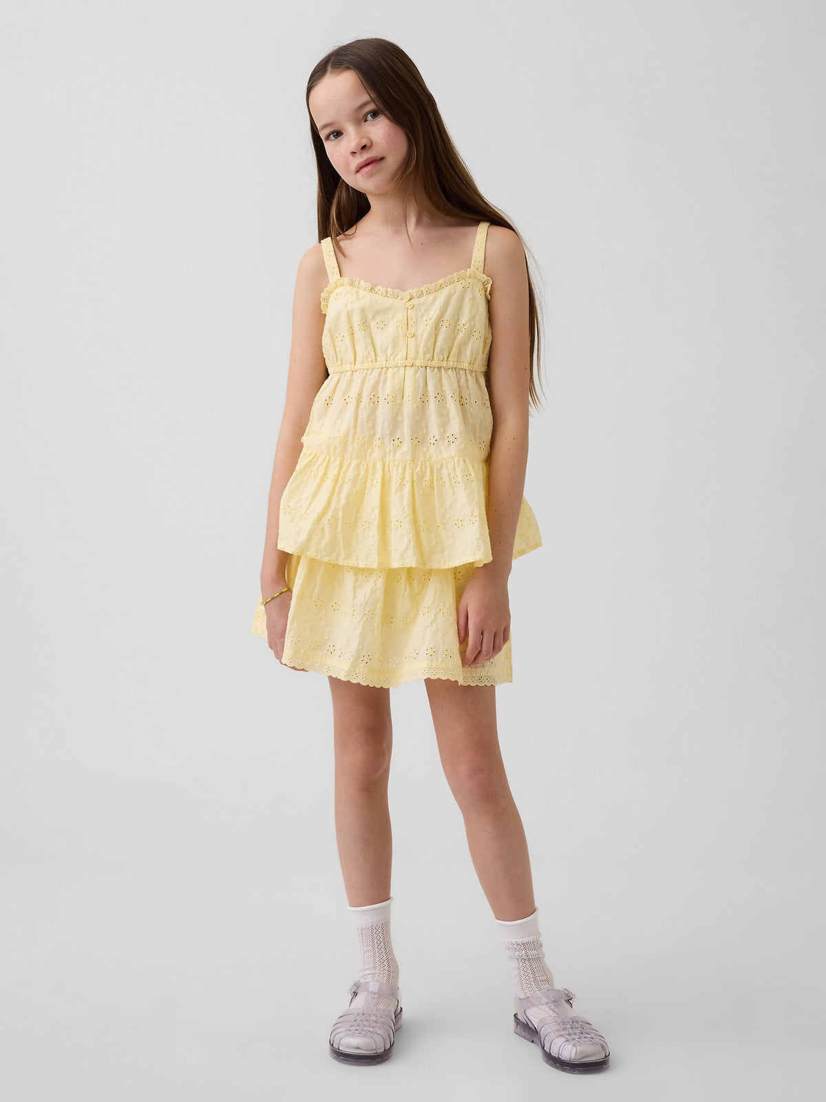 Sarı Tiered Eyelet Tank Bluz