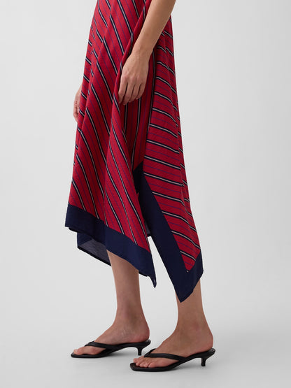 Kırmızı Çizgili Handkerchief Midi Elbise