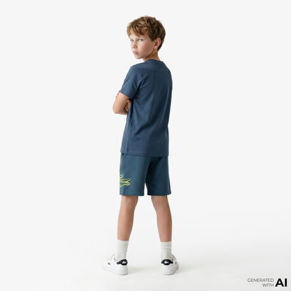 Lacoste Çocuk Bisiklet Yaka Baskılı Lacivert T-shirt
