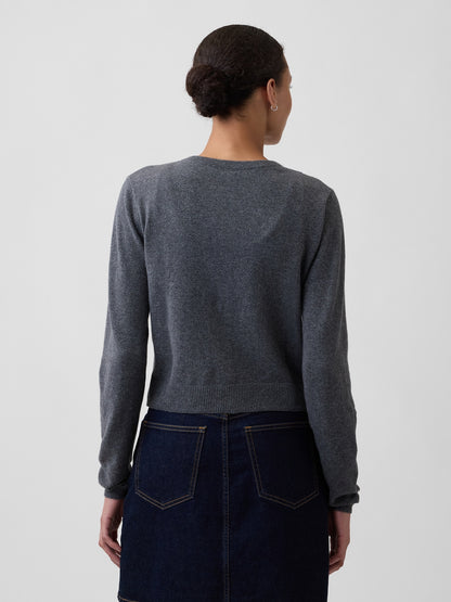 Gri Cashsoft Crop Bisiklet Yaka Hırka