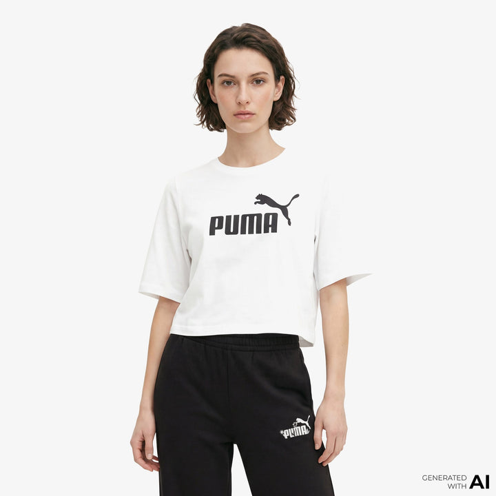 Puma Essential Cropped No. 1 Logo Kadın Beyaz T-shirt