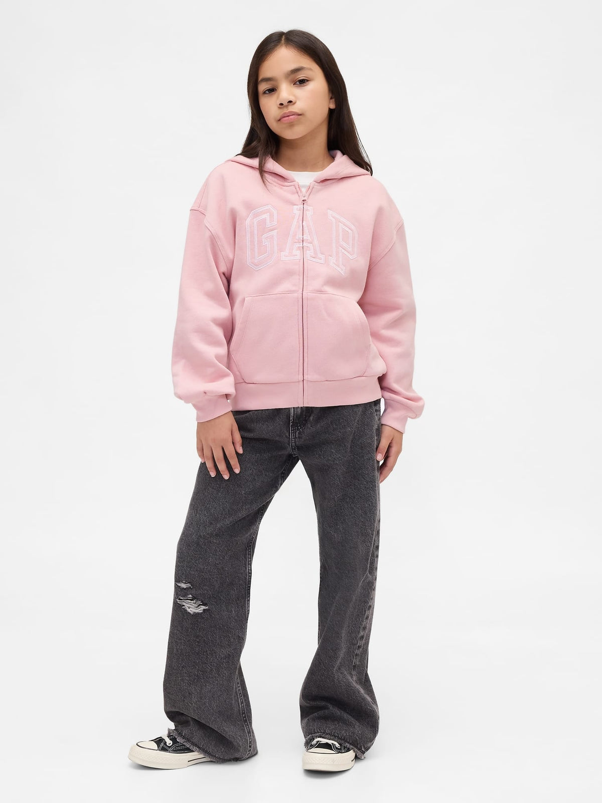 Pembe Gap Logo Fermuarlı Sweatshirt