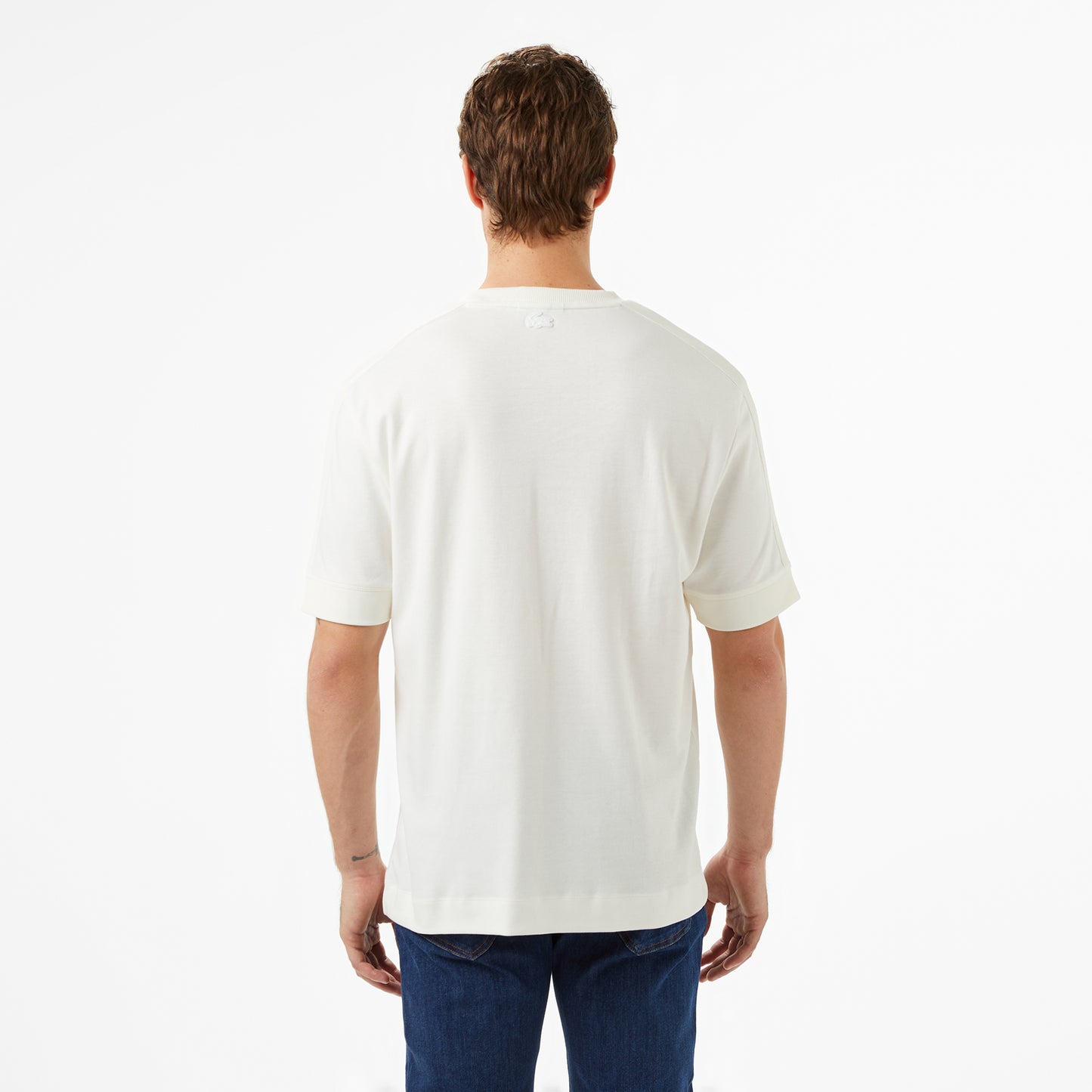 Lacoste Erkek Loose Fit Bisiklet Yaka Baskılı Beyaz T-shirt